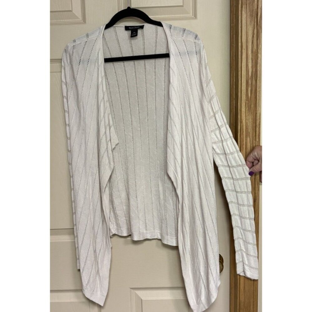 White House Black Market Cardigan Sweater Ivory Silver Womens Medium